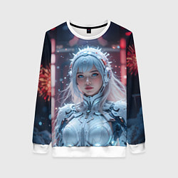 Свитшот женский Зимняя девушка в кибер костюме, цвет: 3D-белый