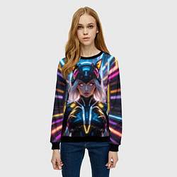 Свитшот женский Девушка кошка неон, цвет: 3D-черный — фото 2
