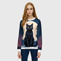 Свитшот женский Кот с вином под луной, цвет: 3D-белый — фото 2