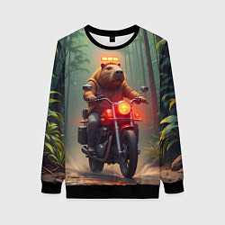 Свитшот женский Байкер капибара в джунглях, цвет: 3D-черный