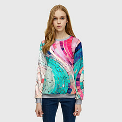 Свитшот женский Волнистые розово-голубые плитки, цвет: 3D-меланж — фото 2