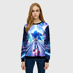 Свитшот женский Sonic неоновые крылья, цвет: 3D-черный — фото 2