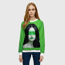 Свитшот женский Pop art девушка на зеленом фоне, цвет: 3D-белый — фото 2