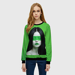 Свитшот женский Pop art девушка на зеленом фоне, цвет: 3D-черный — фото 2