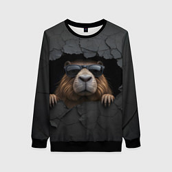 Свитшот женский Капибара в стене, цвет: 3D-черный