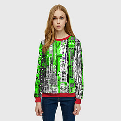 Свитшот женский Киберпанк паттерн зелёный, цвет: 3D-красный — фото 2
