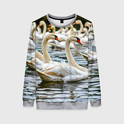 Свитшот женский Белые лебеди на пруду, цвет: 3D-меланж