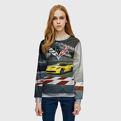 Свитшот женский Шевроле корвет - гоночная команда, цвет: 3D-меланж — фото 2