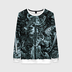 Женский свитшот Гладиатор и минотавр на фоне мечей и щитов