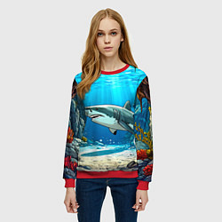 Свитшот женский Акула в океане, цвет: 3D-красный — фото 2