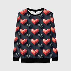 Свитшот женский Геометрические сердечки, цвет: 3D-черный