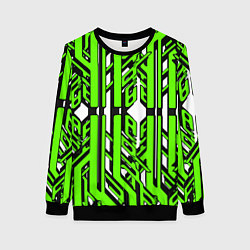 Женский свитшот Чёрно-зелёные техно полосы на белом фоне
