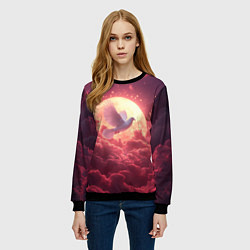 Свитшот женский Голубь на фоне луны, цвет: 3D-черный — фото 2