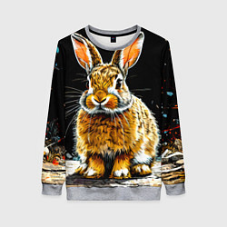 Свитшот женский Заяц на черном, цвет: 3D-меланж