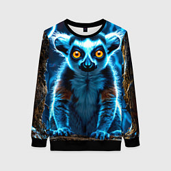 Свитшот женский Лемур и удар молнии, цвет: 3D-черный
