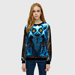 Свитшот женский Лемур и удар молнии, цвет: 3D-черный — фото 2