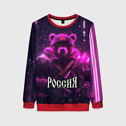 Свитшот женский Военный медведь в фиолетовом неоне, цвет: 3D-красный