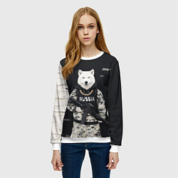 Свитшот женский Волк с автоматом и золотой цепью, цвет: 3D-белый — фото 2