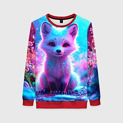 Свитшот женский Песец в неоновом свете, цвет: 3D-красный