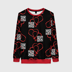 Женский свитшот Сердца и код любви на черном