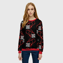 Свитшот женский Сердца и код любви на черном, цвет: 3D-красный — фото 2