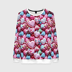 Свитшот женский Карамельные сердечки, цвет: 3D-белый