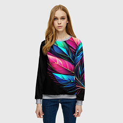 Свитшот женский Букет из цветных перьев - неон, цвет: 3D-меланж — фото 2