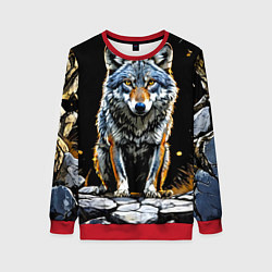 Свитшот женский Волк на черном, цвет: 3D-красный
