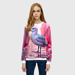 Свитшот женский Чайка на розовом, цвет: 3D-белый — фото 2