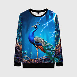 Свитшот женский Павлин и молния, цвет: 3D-черный
