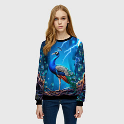 Свитшот женский Павлин и молния, цвет: 3D-черный — фото 2
