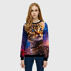 Свитшот женский Шотландская прямоухая кошка в космосе, цвет: 3D-черный — фото 2