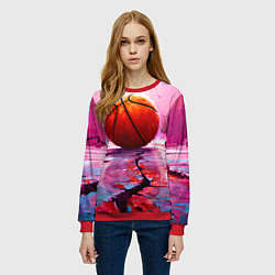 Свитшот женский Баскетбольный мяч у розовой стены, цвет: 3D-красный — фото 2