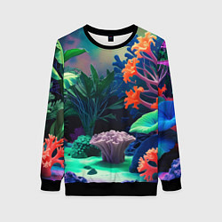 Свитшот женский Морское дно с кораллами, цвет: 3D-черный
