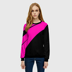 Свитшот женский Розовый с чёрным двуцветный с полосой, цвет: 3D-черный — фото 2