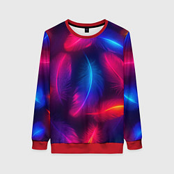 Свитшот женский Вспыхивающие перья - неоновое свечение, цвет: 3D-красный
