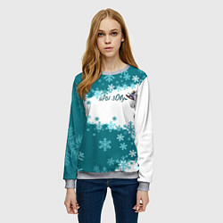 Свитшот женский Горы зовут сноуборд бирюза, цвет: 3D-меланж — фото 2