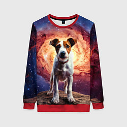 Свитшот женский Фокстерьер в космосе, цвет: 3D-красный