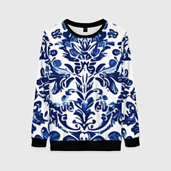 Свитшот женский Гжель русский узор акварель, цвет: 3D-черный