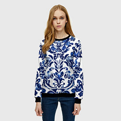 Свитшот женский Гжель русский узор акварель, цвет: 3D-черный — фото 2