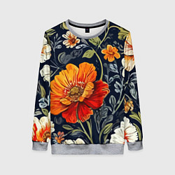 Женский свитшот Маки и пионы старинный паттерн