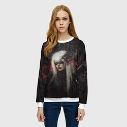 Свитшот женский Беловолосая девушка-киборг, цвет: 3D-белый — фото 2