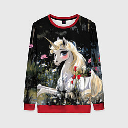 Свитшот женский Единорожка с золотыми копытами, цвет: 3D-красный