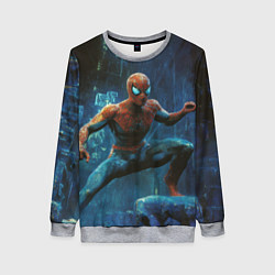 Свитшот женский Человек - паук в ночном городе, цвет: 3D-меланж