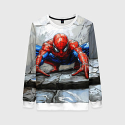 Свитшот женский Человек-паук палзет на стене, цвет: 3D-белый