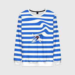 Свитшот женский Лодка плывет по тельняшке, цвет: 3D-белый