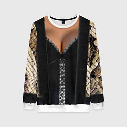 Свитшот женский Обнаженное женское тело в змеиной одежде, цвет: 3D-белый