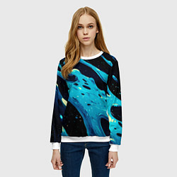 Свитшот женский Синие волны краски на черном, цвет: 3D-белый — фото 2