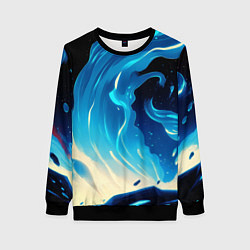 Женский свитшот Бело-синее пламя из абстрактных красок