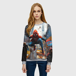 Свитшот женский Человек-паук пробирается сквозь такси, цвет: 3D-меланж — фото 2